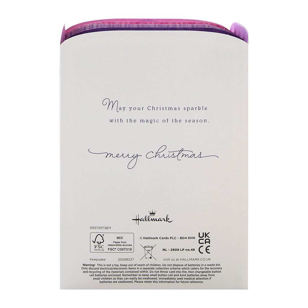 Back of the hallmark Christmas  Nutcracker card with text and branding on a white background