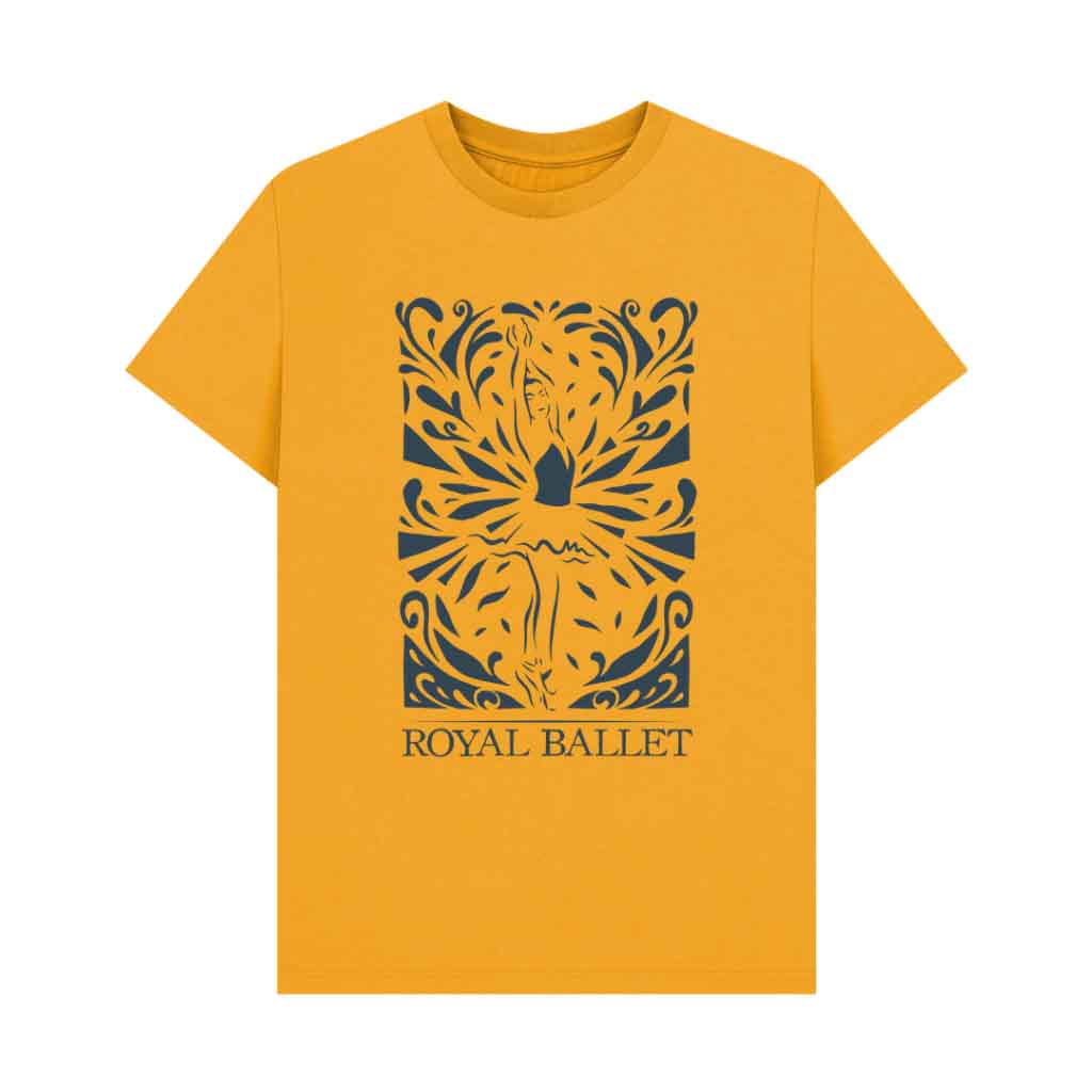 custom ballerina t-shirt in mustard on a white background