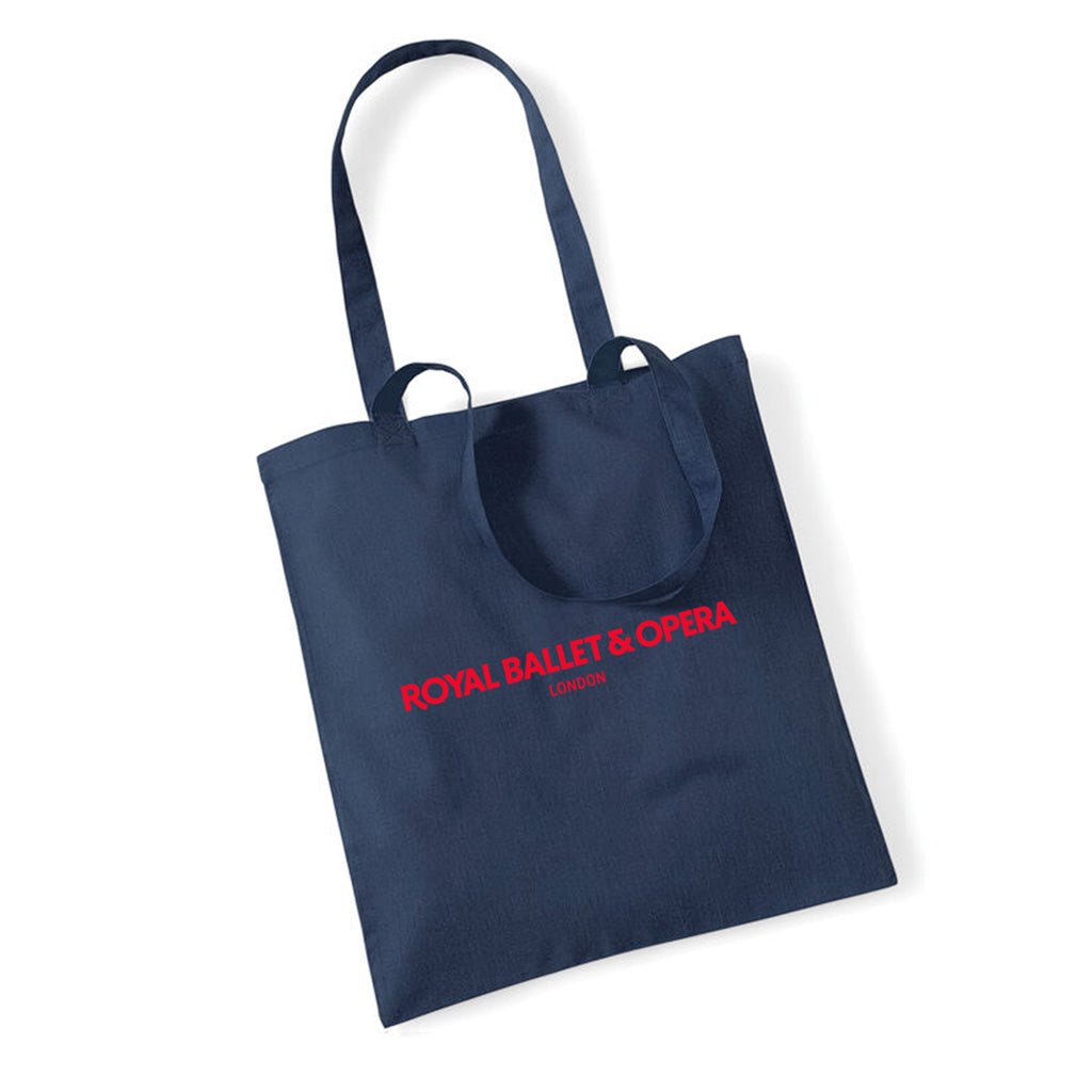 Navy Tote with red text &#39;Royal Ballet &amp; Opera London&#39; on a white background