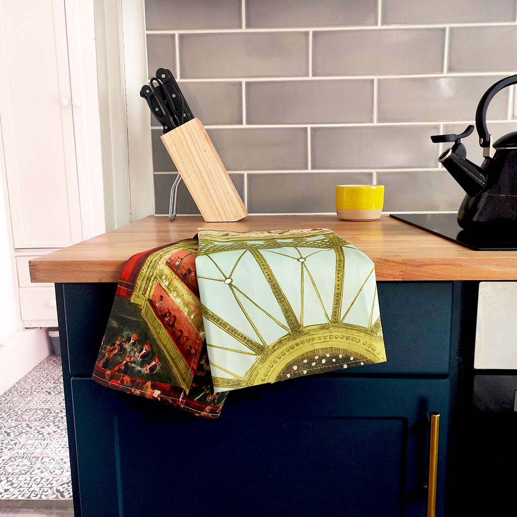 Night at the Opera House Tea Towel in a kitchen setting