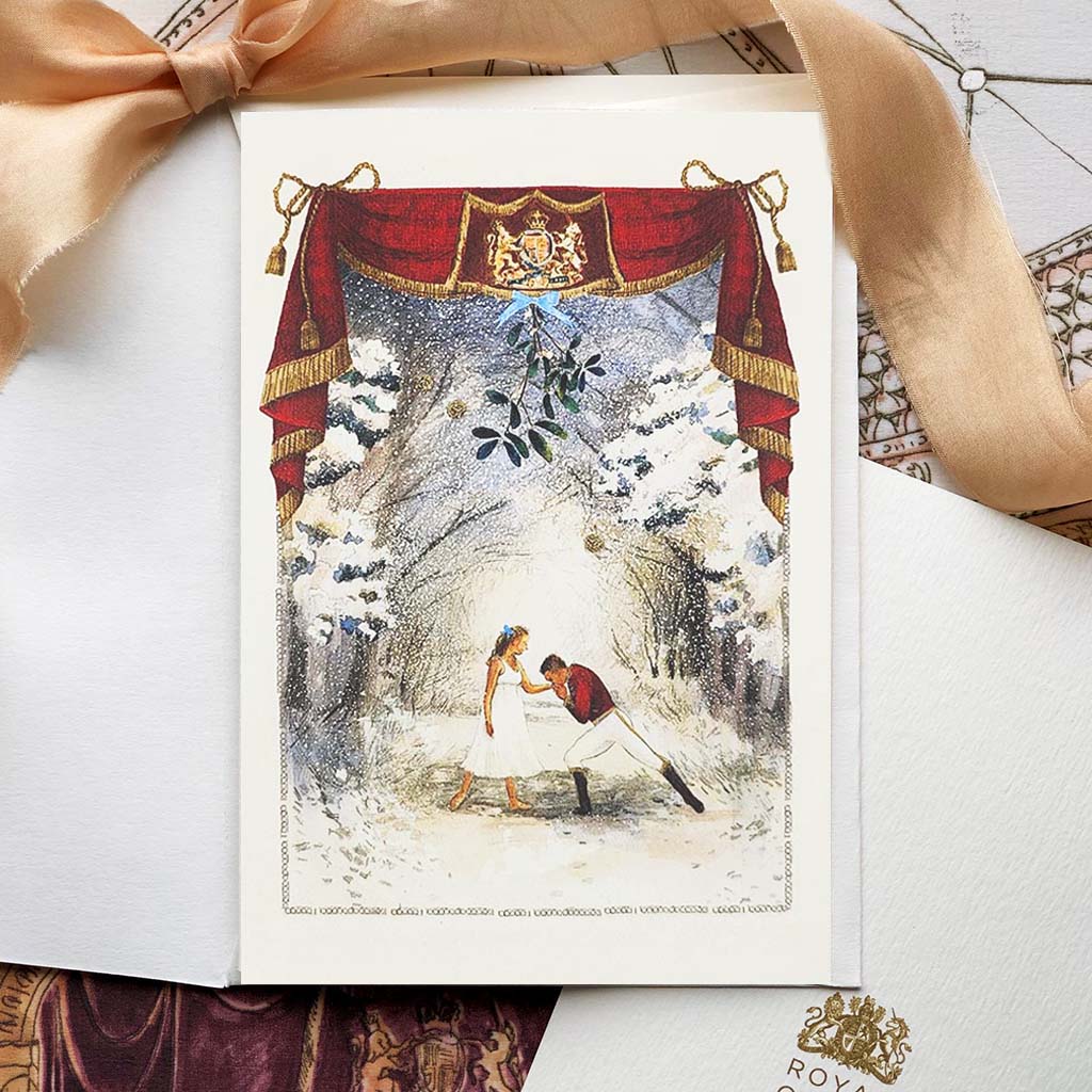 Nutcracker Mistletoe Kiss Greeting Card with ballet ribbon