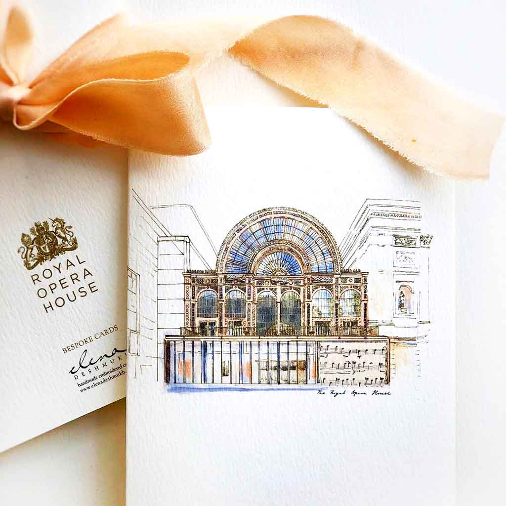 Royal Opera House Greeting card with pink ribbon