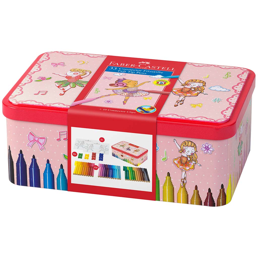 Faber-Castell pencil case with colourful illustrations on a white background