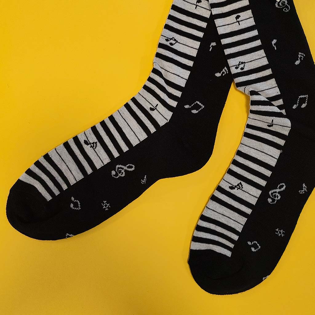 Black and white organic cotton piano socks by Socksy
