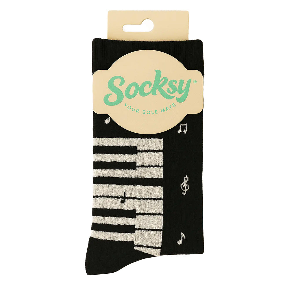 Black and white organic cotton piano socks by Socksy
