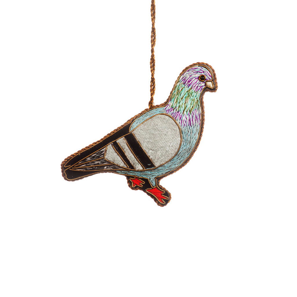 embroidered pigeon decoration on a white background