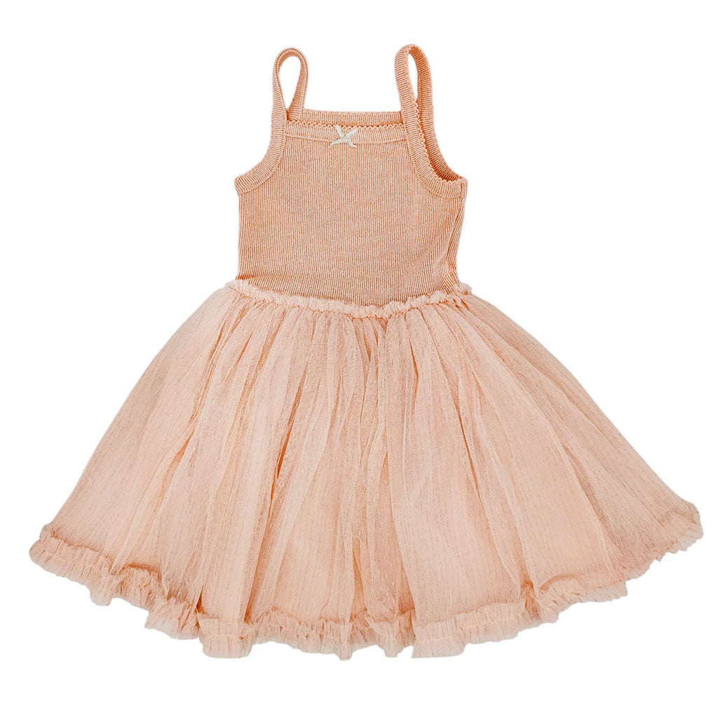 Pink dress with a tutu skirt on a white background