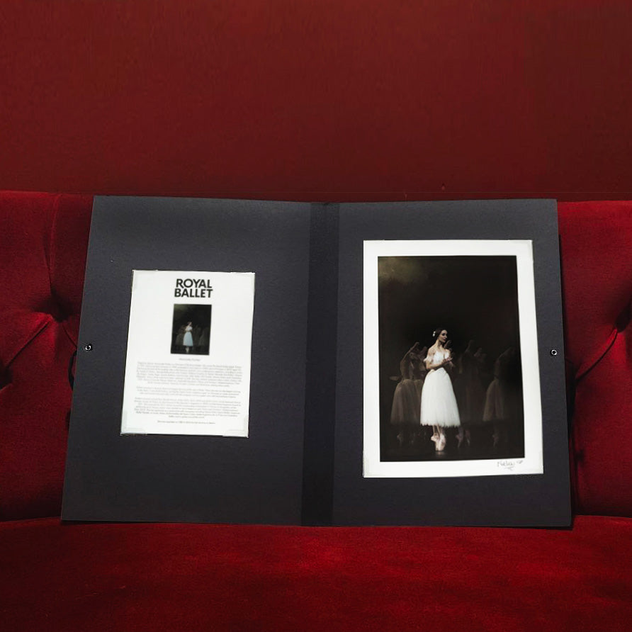 Marianela Nuñez Signed Limited Edition Print on velvet sofa at RBO