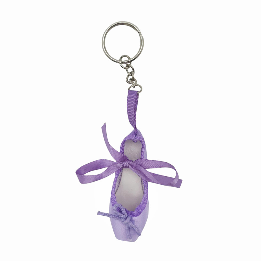 lilac ballet shoe keyring on a white background