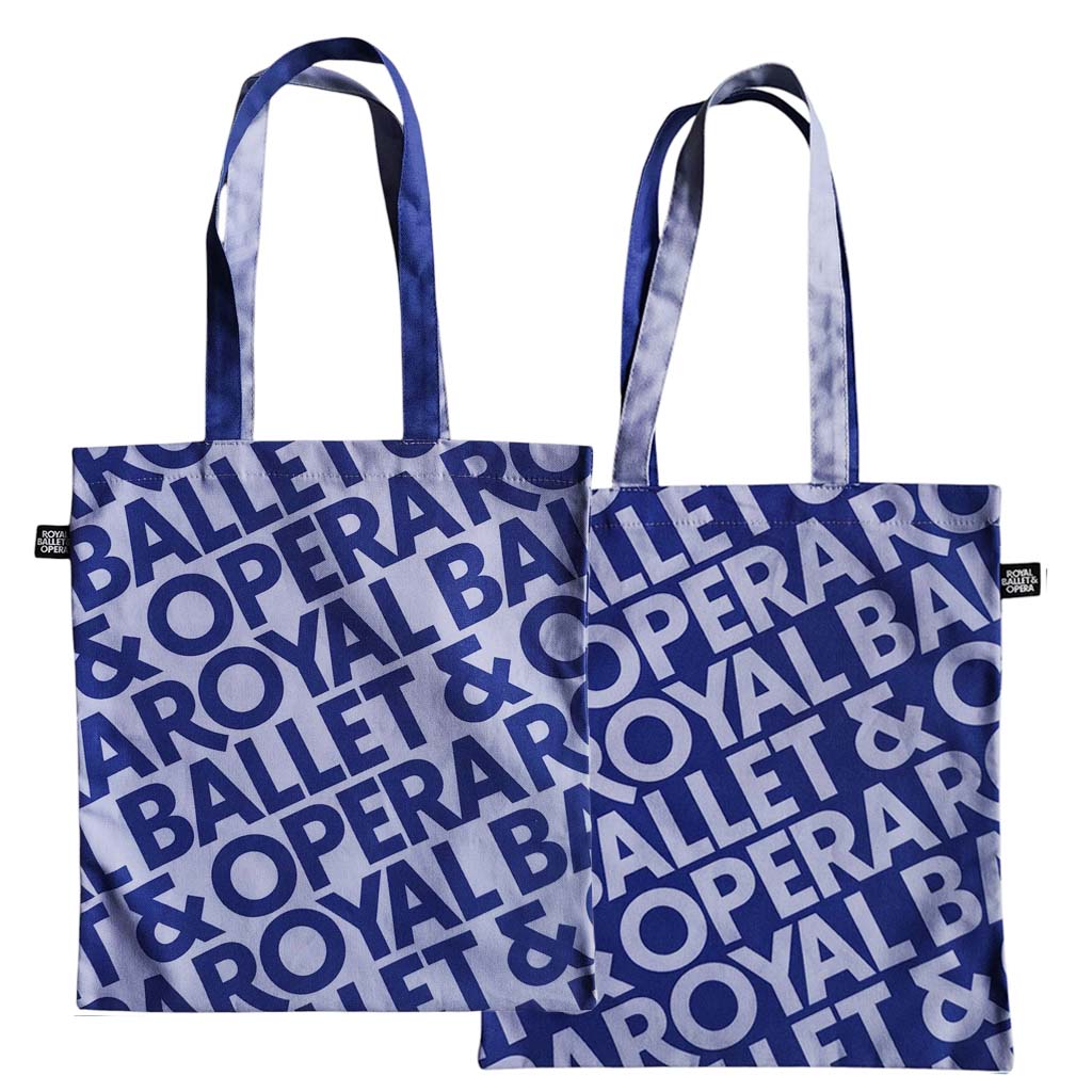 RBO Purple tote bag front and back view with &#39;Ballet &amp; Opera Royal&#39; text on a white background