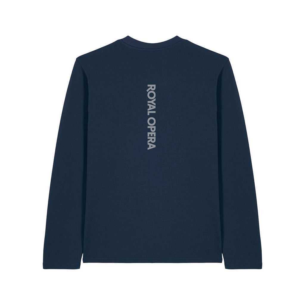 A dark navy blue long-sleeve crewneck sweatshirt with 'ROYAL OPERA' printed vertically in silver on the back, shown against a plain white background.