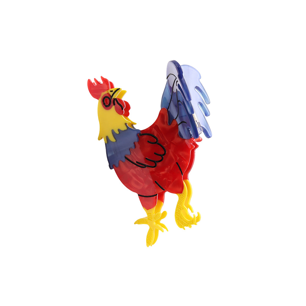 Colourful resin Rooster Claw Hair Clip on a white background