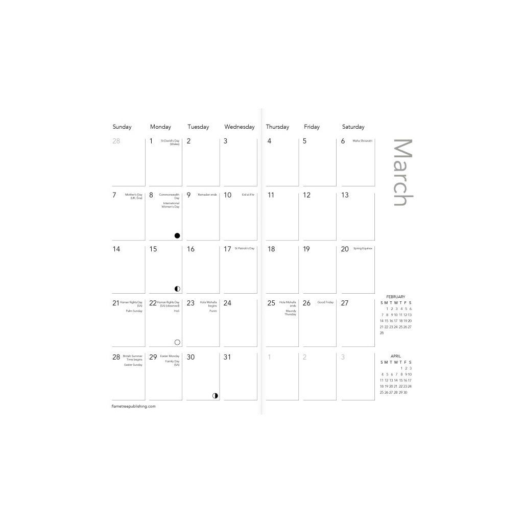 Year Planner page for March on a white background