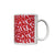 White mug with purple 'Royal Ballet & opera' text pattern on a white background