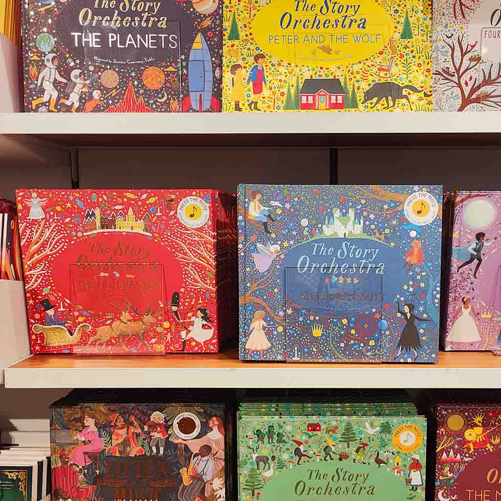 The Story Orchestra Books on shelves in the shop