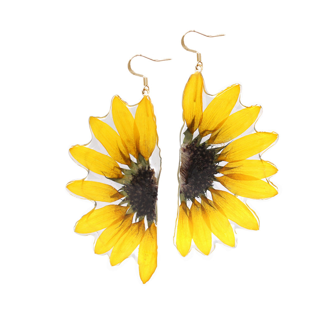 Sunflower earrings on a white background