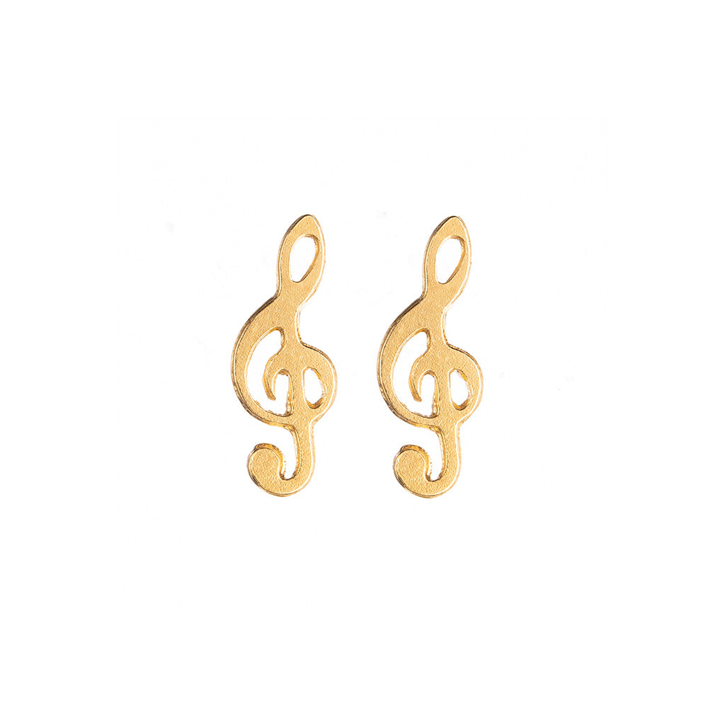 gold plated Treble Clef Stud Earrings