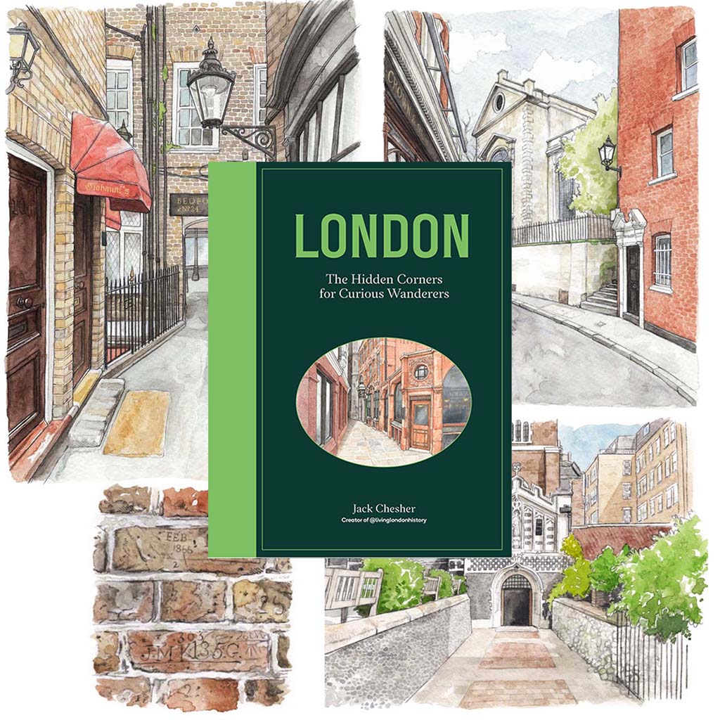 Cover of London: The Hidden Corners For Curious Wanderers Book surrounded by illustrations