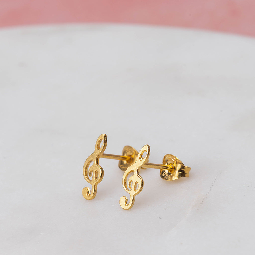 gold plated Treble Clef Stud Earrings