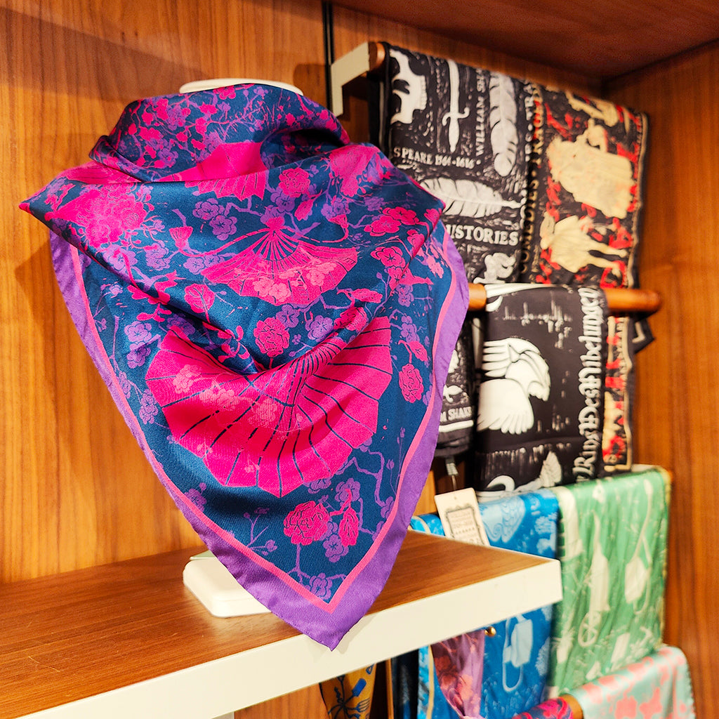 Madama Butterfly Silk Scarf Navy/Pink In Shop
